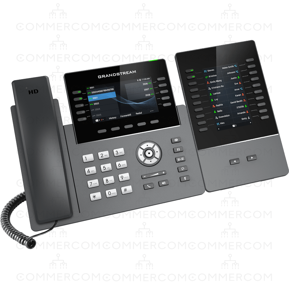 IP телефон Grandstream GRP2615 з модулем розширення GBX20 вигляд справа